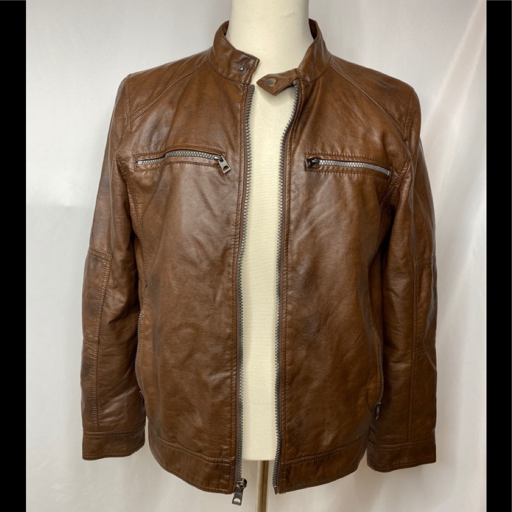 GUESS Mens Faux Leather Motorcycle Jacket Sz M🔥
